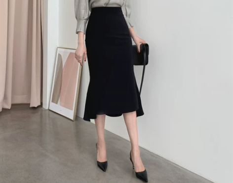 鱼尾裙 长裙鱼尾裙黑色半身裙女2023春夏...