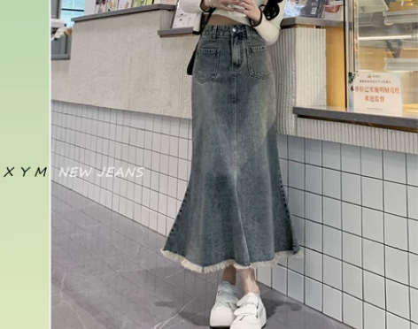 鱼尾裙 长裙鱼尾裙牛仔半身裙女夏装2023...