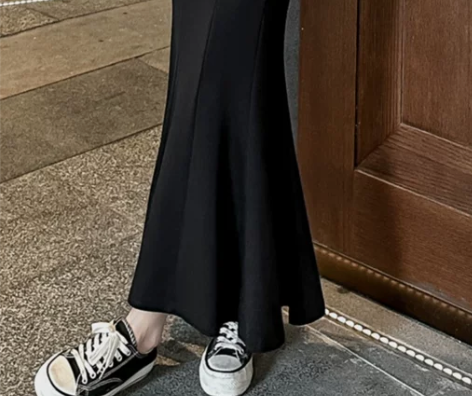 黑色半身裙女夏季高腰a字裙鱼尾裙复古风长裙...