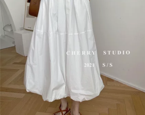 CHERRY花苞半身裙女春季中长款高腰显瘦...