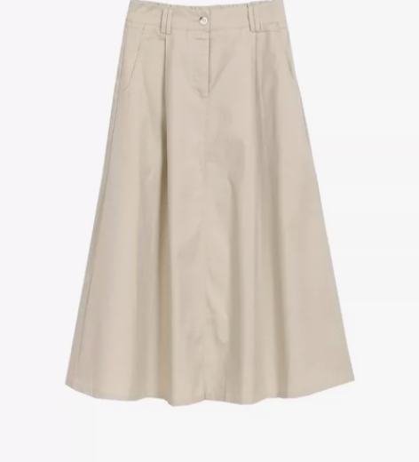 春夏文艺卡其色松紧腰高腰长款a字工装风伞裙...