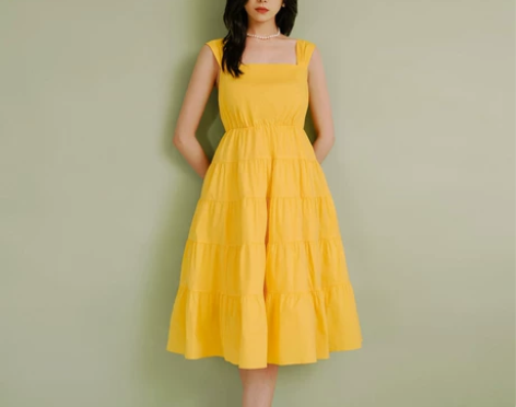 Vero Moda连衣裙2023夏新款黄色...