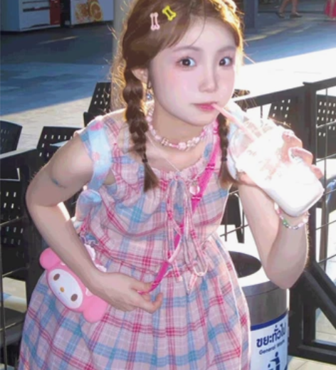 学院风清纯彩虹格小个子连衣裙夏季甜美小清新...