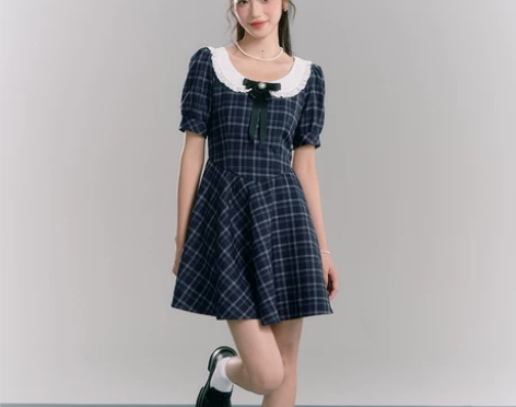 EROLLSUR原创蝴蝶结娃娃领连衣裙女夏...