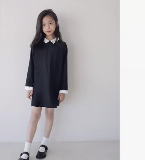 BBW潼家黑色白领连衣裙学院风 全新160...