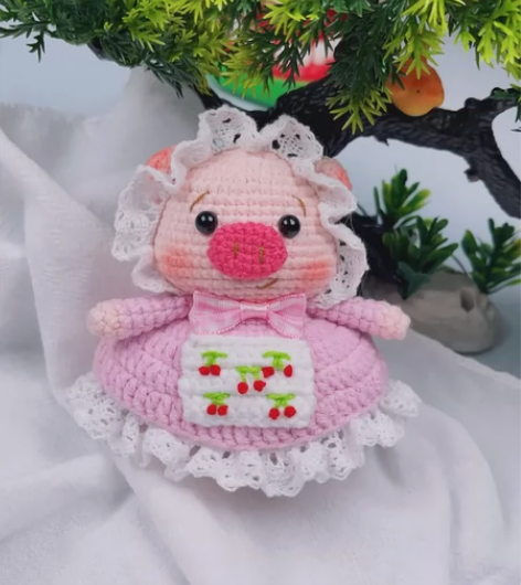 针织田园风格猪猪 裙子颜色可选 毛线?蕾丝...