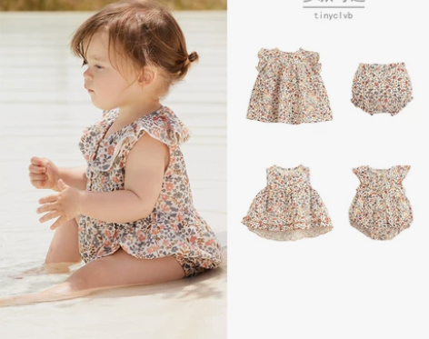 ins北欧田园风花丛 宝宝纯棉小裙子上衣夏...