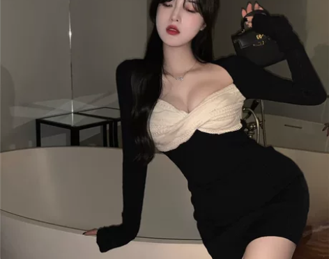 秋冬2022新款甜辣风气质纯欲包臀裙子性感...