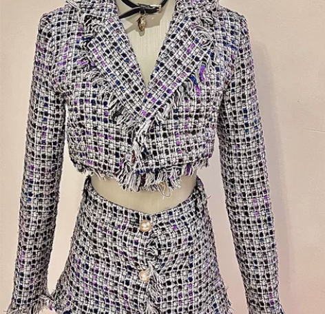 粗花呢小香风短西装半裙性感绝版套装 适合s...