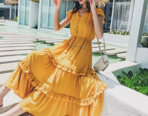 2020新款夏蛋糕裙民族风裙子仙女森系收腰...