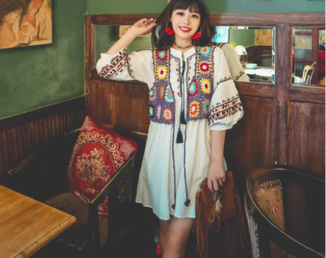 云南大理度假民族风甜美小清新短裙刺绣棉麻灯...