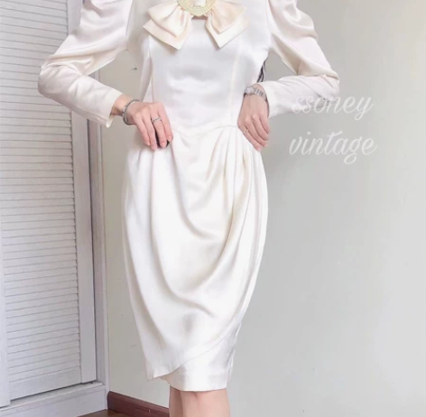 Vintage日本直邮复古港风羊腿袖连衣裙...