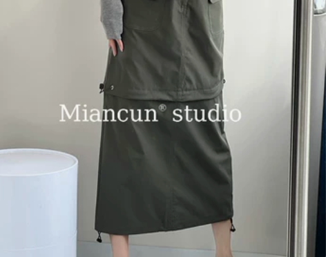 黑色工装甜酷辣妹复古纸袋裙设计感小众百搭工...