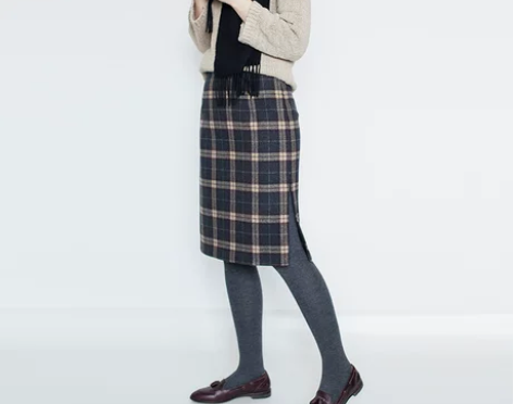 執白女装秋冬羊毛呢格子包臀半身裙日式修身侧...