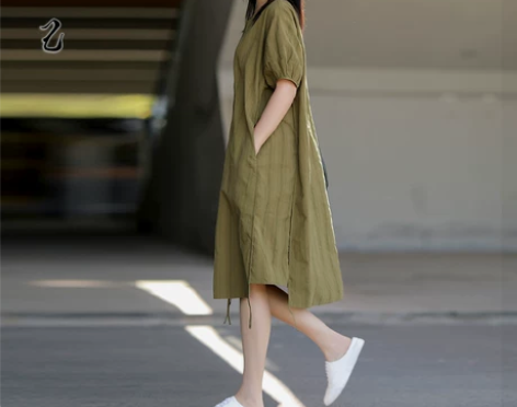 宽松纯色善己休闲大弹力2022薄款连衣裙短...