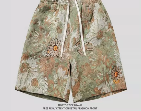 美式短裤男夏季潮牌ins沙滩裤刺绣直筒休闲...