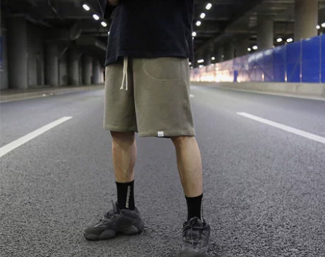 欧美高街风反面明辑线纯色百搭宽松纯棉短裤 ...