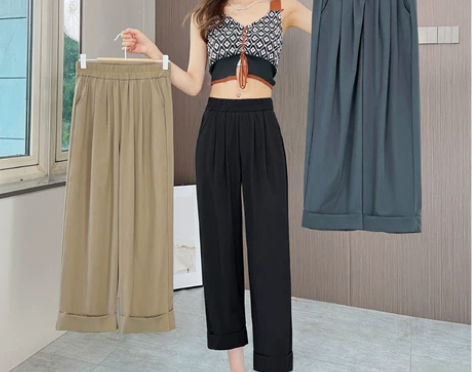 夏季薄款8分休闲裤女阔腿直筒韩范宽松显瘦