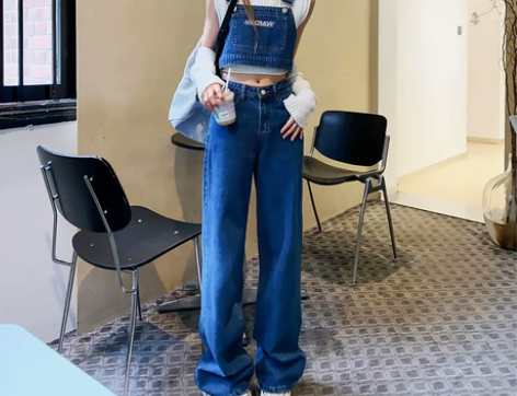 吊带背心搭背带裤女高腰盐系分体式直筒宽松阔...