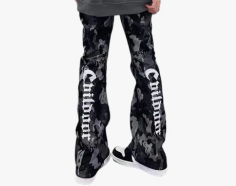 美式复古hiphop印花牛仔裤网红春秋高街...