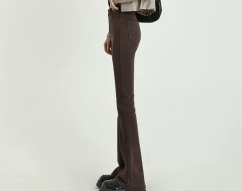 ?咖啡色高腰微喇牛仔裤女夏季2022年新款...