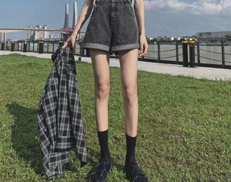 2020年夏季夏天新款灰黑色卷边牛仔短裤女...