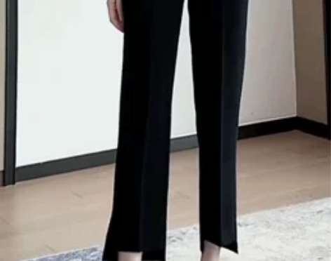 2022年新款设计感高腰垂感休闲直筒黑色西...