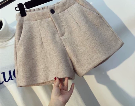 2021秋冬新款，加厚毛呢短裤，女韩版宽松...