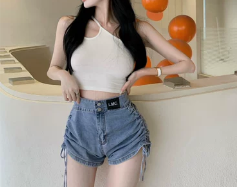 牛仔裤女夏设计感蓝色薄款辣妹短裤夏季202...