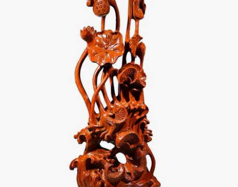 【捡漏】花梨木雕刻年年有鱼根雕摆件红木家居...