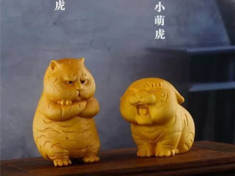 黄杨木实木雕可爱生肖挂件萌虎胖虎木雕客厅桌...