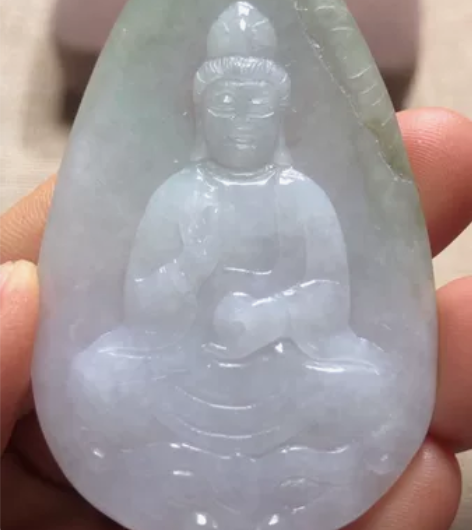 翡翠A货玉石玉雕文玩 观音玉牌挂件吊坠 水...