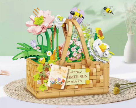 唯乐创想迷你颗粒WL2076夏日阳光花篮拼...