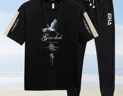 短袖t恤套装男2023夏季新款夏装两件套潮...