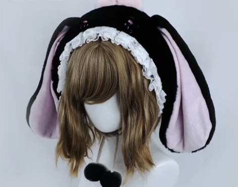 Lolita洛丽塔兔耳帽子日系毛绒秋冬加厚...