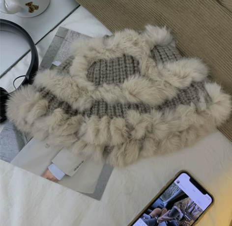 毛茸茸大脸适合的帽子女大头围兔绒渔夫帽女显...