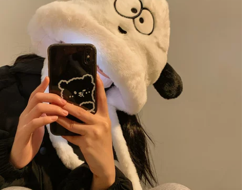 可爱小狗帽子女冬季保暖骑车护耳帽卡通大头围...