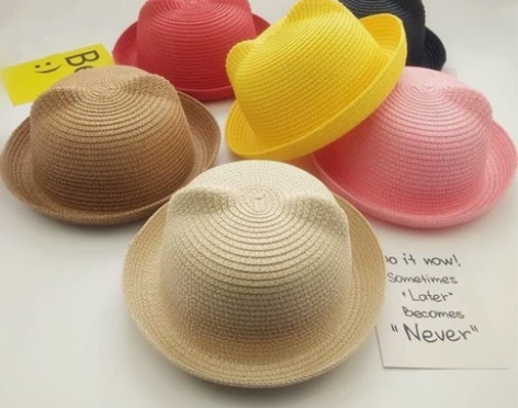 春夏季可爱猫耳朵亲子草帽韩版小熊遮阳礼帽男...