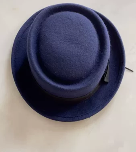 兰诺复古蓝色纯羊毛礼帽，100%羊毛，质量...