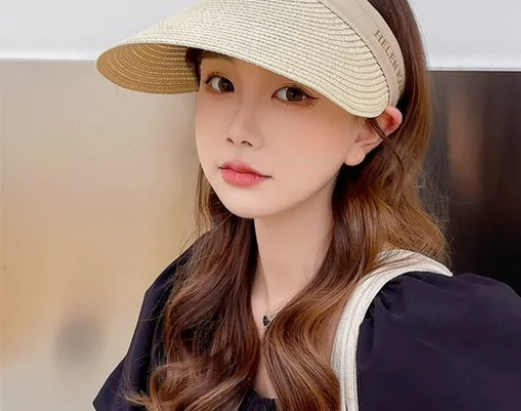 卡帝乐鳄鱼防晒帽子日本拉菲草空顶帽女防紫外...
