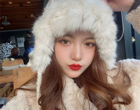 可爱兔毛帽子女秋冬季加厚护耳旅游拍照针织毛...