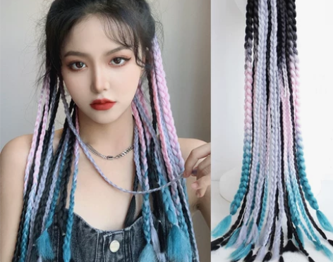 网红脏辫拳击辫假发马尾女夏街舞嘻哈欧美彩色...