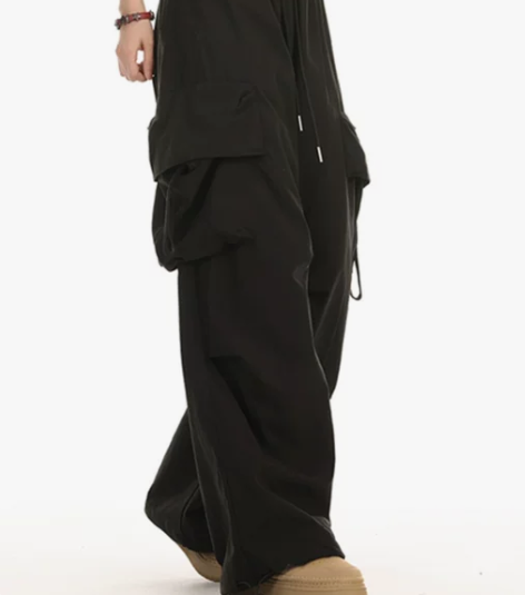 YOOTDS美式街头黑色工装裤子夏女薄款宽...