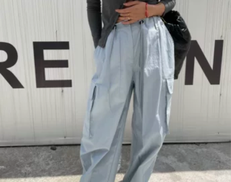 LILUSHOP 进口纱线抽绳调节工装裤女...