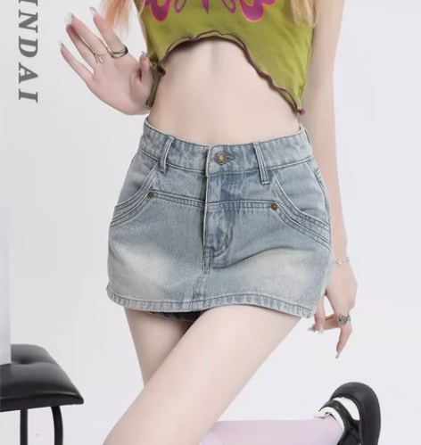 伊锦黛夏季薄款牛仔短裙女高腰性感小个子短裤...