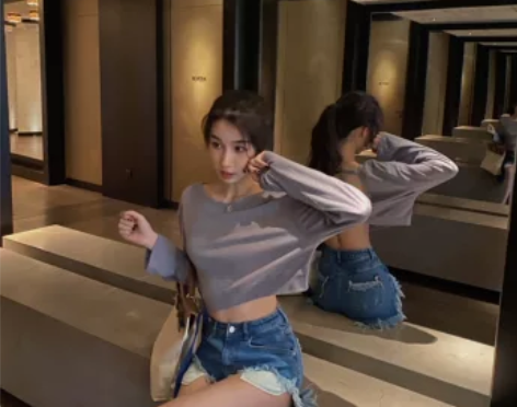 ACHI大也池毛边高腰牛仔裤薄款性感夏短裤...