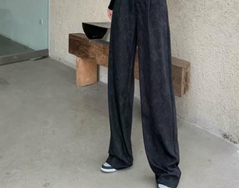 西装裤女高腰宽松直筒长裤2021春秋新款黑...