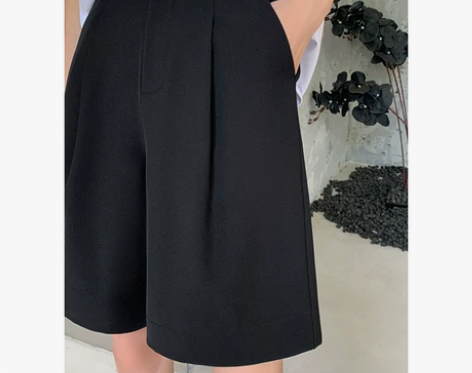 黑色西装短裤女夏季高腰显瘦宽松休闲垂感阔腿...