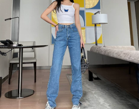 DQSTORE直筒牛仔裤2021新款高腰修...