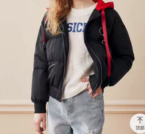 简朵冬季百搭潮流时尚带帽短款棉服女生，M码...